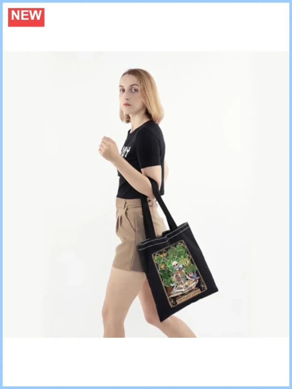Skeleton Plant Tote Bag Tarot Card The Plant Lover Reusable Polyester
